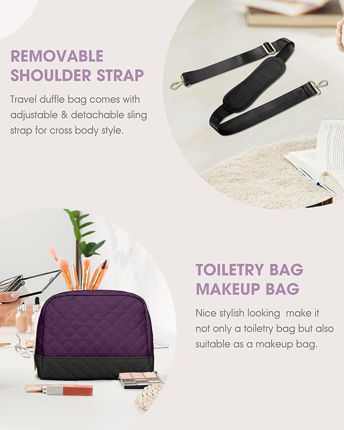 Weekender Bags for Women Travel Bag - Duffle Bag with Shoe Compartment Carry on Overnight Bag for Women Hospital Bags for Labor and Delivery 2Pcs Set Black Purple