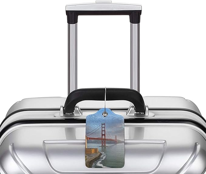 2 Pack Luggage Tags Golden Gate Bridge Travel PU Cute Leather Luggage Tag Name ID Labels with Privacy Cover Suitcases Women Men Girls Boys Fun Laggage Tags san Francisco Landscape (San Francisco)