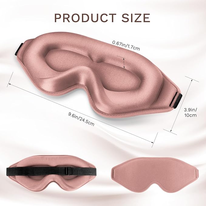 FlyCoco 99% Fully Block Out Light Eye Sleep Mask, 3D Deep Contoured Eyes Cover Zero Pressure, Long Lash Extension Eyes Mask with Adjustable Straps for Sleeping Travel Home Nap Rest Women Men (Rose)