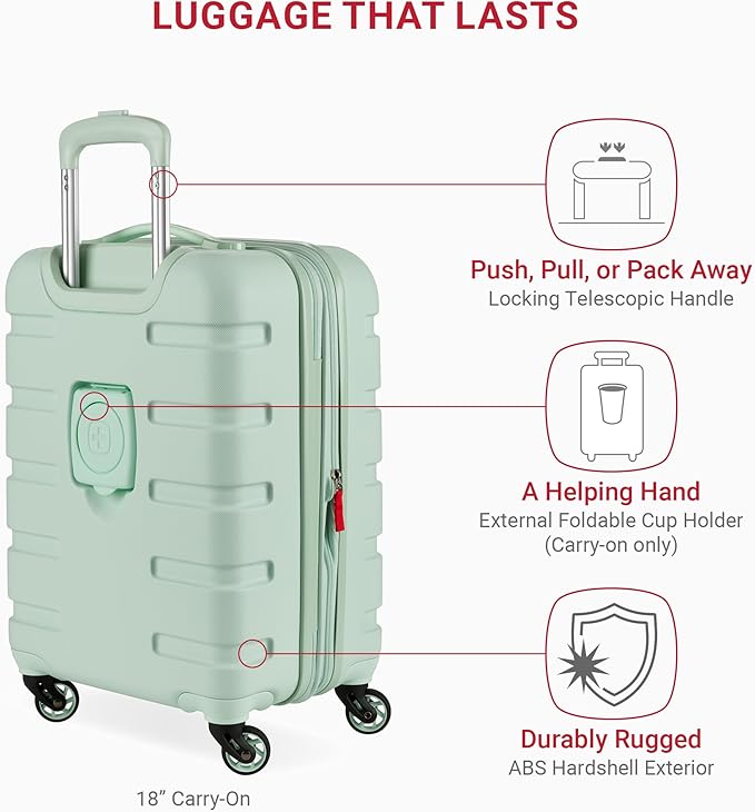 SwissGear 7366 Signature Hardside Expandable Luggage with Spinner Wheels, TSA Lock, Cup-Holder, Clearly Aqua, 3-Piece Set (19/23/27)