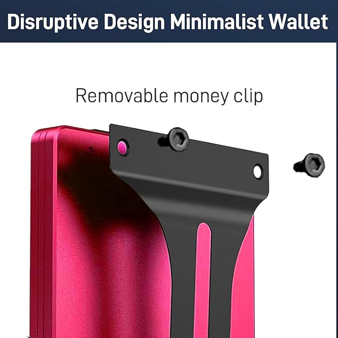 Minimalist Carbon Fiber Wallet for Men, Money Clip Cash Strap Wallet, RFID Blocking Metal Wallet Aluminum Card Holder,Front Pocket Wallet(Matte Red)