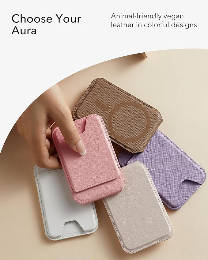 ESR Upgraded Aura for MagSafe Wallet, 5 Card Holder with Adjustable Stand, Magnetic Wallet for iPhone 17e/17/16/15/14/13/12 Series, Not for iPhone 13/12 Mini, Vegan Leather, Pink