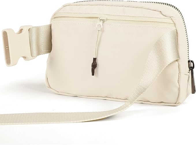 ODODOS Unisex Mini Belt Bag with Adjustable Strap Small Fanny Pack for Workout Running Traveling Hiking, Ivory