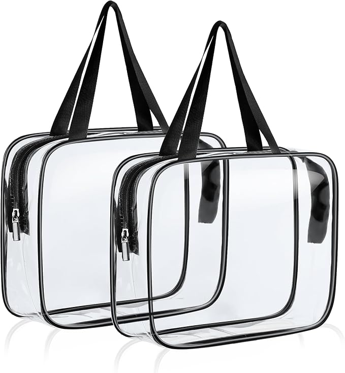 Clear Travel Bags for Toiletries, PVC Waterproof Toiletry Bags, TSA Approved, 2 Pack Unisex Adult Cosmetic Bag