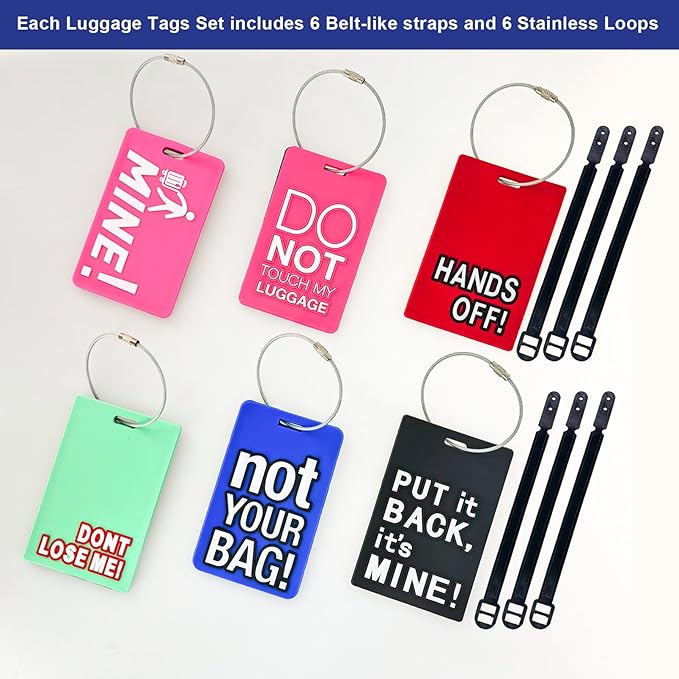 Mziart Funny Luggage Tags Set of 6 Colorful Unique Travel Baggage Bag Tags Suitcase Identify Labels for Women Men