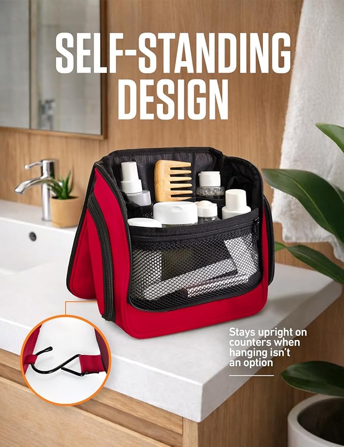 VENTURE 4TH Hanging Travel Toiletry Bag for Women & Men – Large Toiletry Organizer with 18 Compartments, Removable TSA Pouch, Travel Wash Bag for Toiletries, Makeup & Shaving Kit (Red)