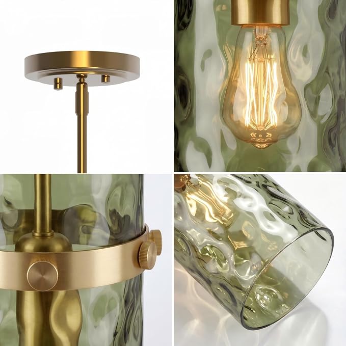 Modern Olive Green Wavy Glass Pendant Light - Adjustable E26 Hanging Lamp for Kitchen Island & Dining Room