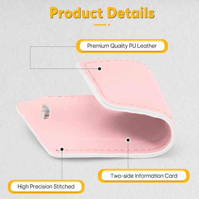 Travelambo Luggage Tags for Suitcases Faux Leather Privacy Protection 6 Pack Bag Tags Travel Accessories Essential, Light Pink