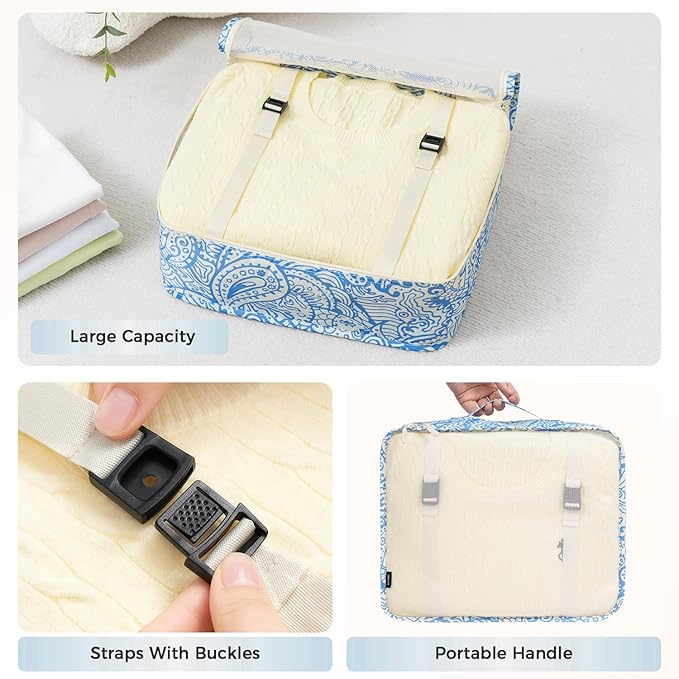 BAGAIL 8 Set Packing Cubes Luggage Packing Organizers for Travel Accessories-Blue paisley