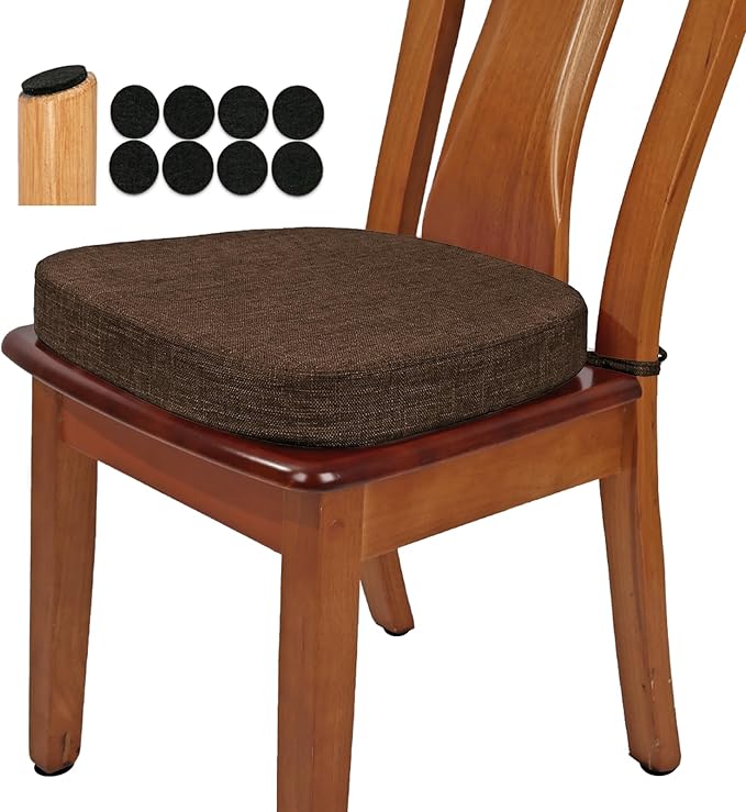 BUYUE Thickened 2.5" Friendly Woven Fabric Dining Chair Cushion, U-Shape High Density Foam Comfortable Chair Pad for Kitchen, Slip Resistant Indoor Seat Cushion (1 Piece, Chocolate)