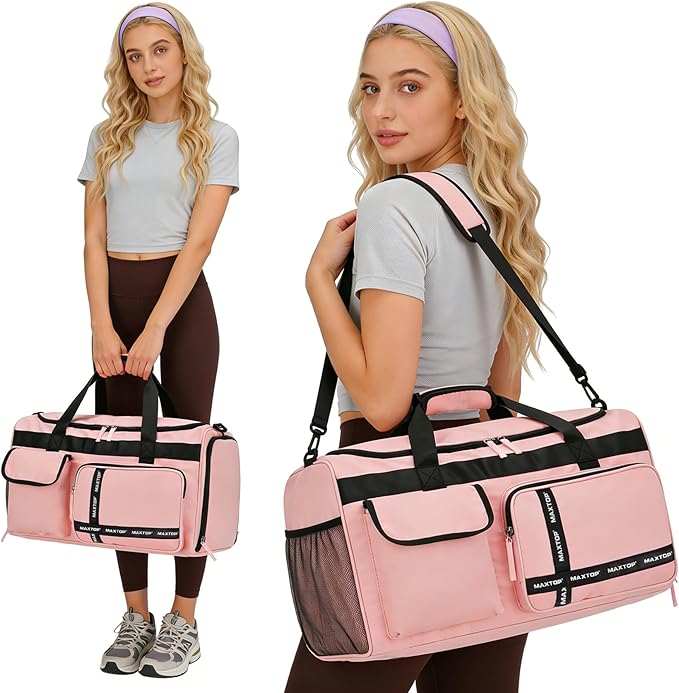 MAXTOP Gym Bag for Women Men Travel Duffle Bag Large Capacity Carry On Weekender Overnight Bag With Shoe Compartment Gym Tote Dry Wet Separation Duffel Bag for Travel