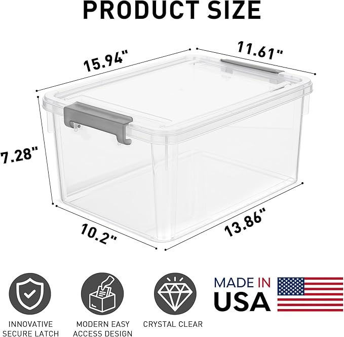 Citylife 17 QT Plastic Storage Bins with Lids Latching Stackable Storage Containers for Organizing Large Clear Storage Box for Garage, Craft, Toys, Closet, Home, 1 Packs