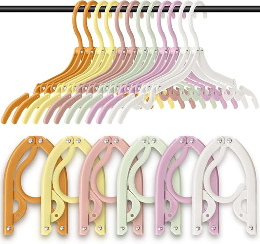 Teenyyou 12 Pcs Travel Hangers Cruise Ship Essentials Foldable Portable Plastic Vacation Hangers Non Slip Clothes Drying Rack Travel Accessories for Dormitory School Hotel Laundry (Lively Color)