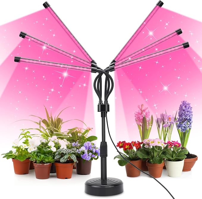 SYEIORAOM Grow Lights for Indoor Plants, Six Head Plant Light with Full Spectrum, LED Grow Lamps for Seed Starting with Adjustable Gooseneck, Suitable for Flowers Vegetables