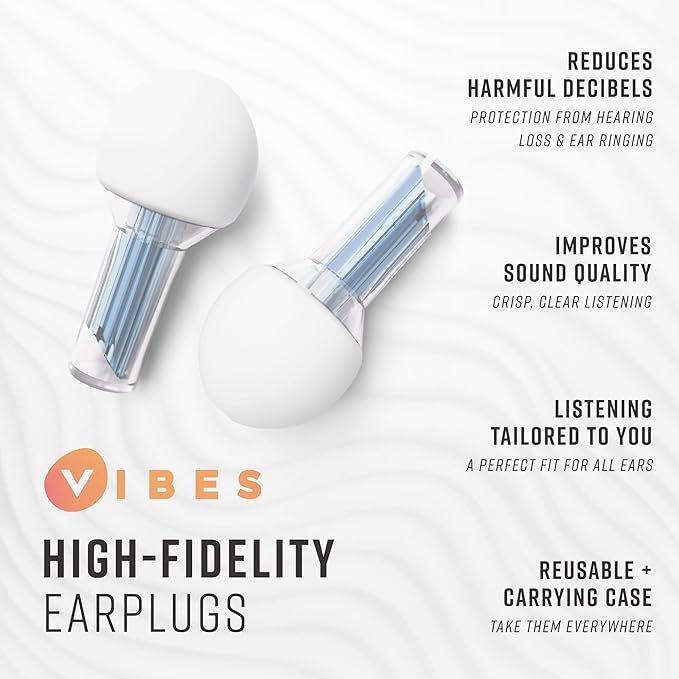 Vibes High Fidelity Ear Plugs - Invisible Earplugs for Music Concerts, Musicians, Motorcycles, Airplanes, Raves, and Work - Noise Reduction and Hearing Protection - Fits All Ears - Blue