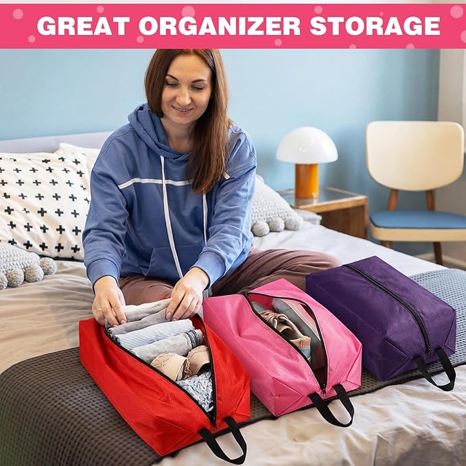 6 Pcs Travel Shoe Bags with Zipper Portable Suitcase Shoe Organizer Packing for Men Women Nylon Multicolor(L,Purple)