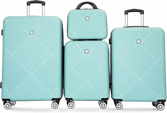 Luggage 4 Piece Set, Hardshell ABS Suitcase Set with Double Spinner Wheels, Lightweight Durable Large Luggage set, Carry On and Checked Travel Luggage, Light Blue