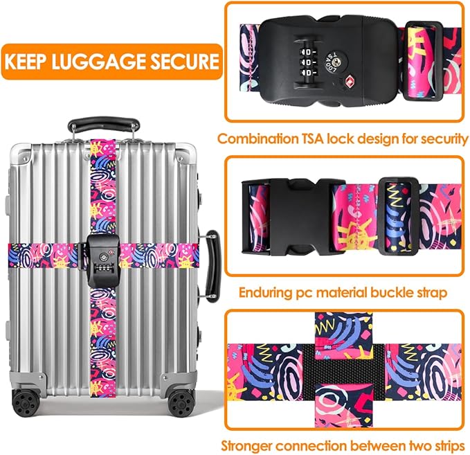 Adjustable Travel Luggage Strap Suitcase Belt Travel Bag Accessories 1.96 in W x 6.23 ft L