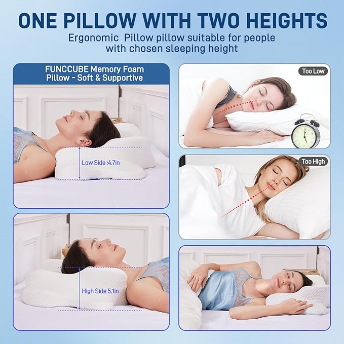 Cervical Neck Pillow - Memory Foam Pillow for Pain Relief Sleeping, Ergonomic Neck Support Contour Pillows for Side Back Stomach Sleepers,Orthopedic Breathable Pillowcase (White)