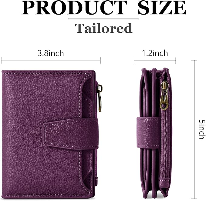 Airkit Small Wallet Women RFID Blocking Soft Leather Bifold Compact Card Holder Wallet for Women with Zipper Coin Pocket 4 ID Window