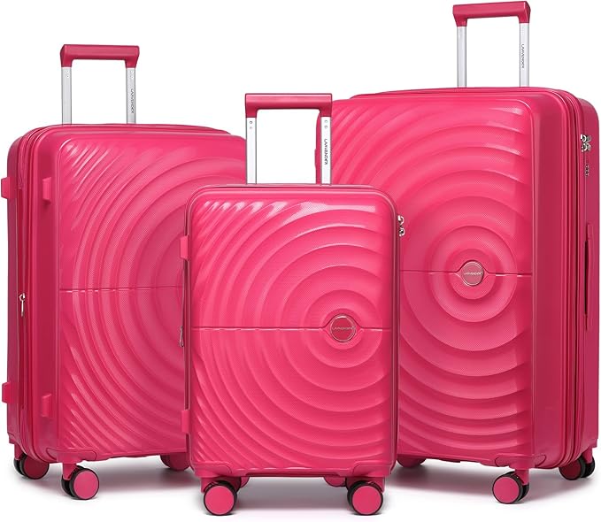 LARVENDER Luggage Sets, Suitcase Set 3 Piece Expandable Luggage PP Lightweight Large Suitcases with Wheels for Women (3 piece set,Rose Red)