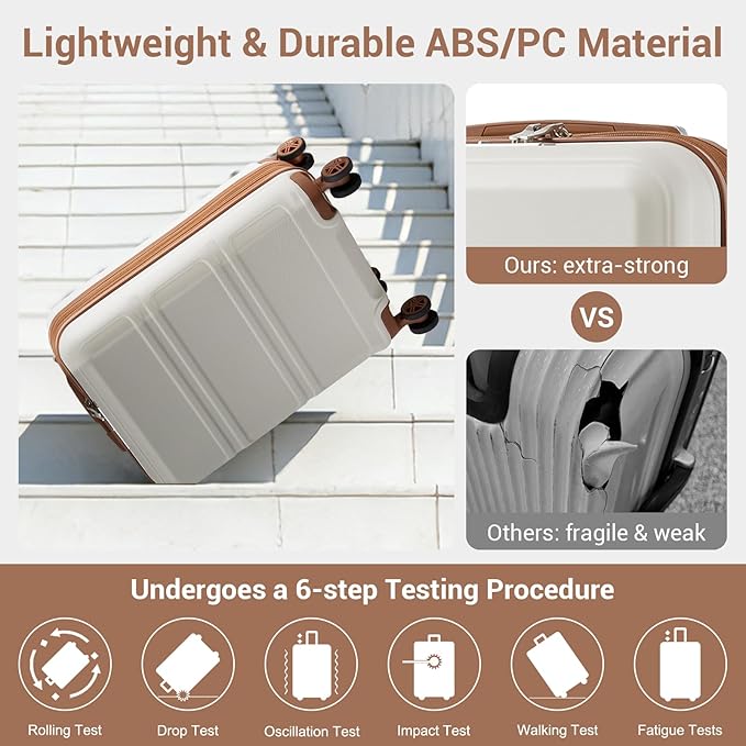 Kono Carry On Luggage 22x14x9 Airline Approved with Spinner Wheels,Lightweight PC+ABS 20 Inch Luggage with TSA Lock,Expandable Hard Shell Carry On Suitcases for Men Women,White