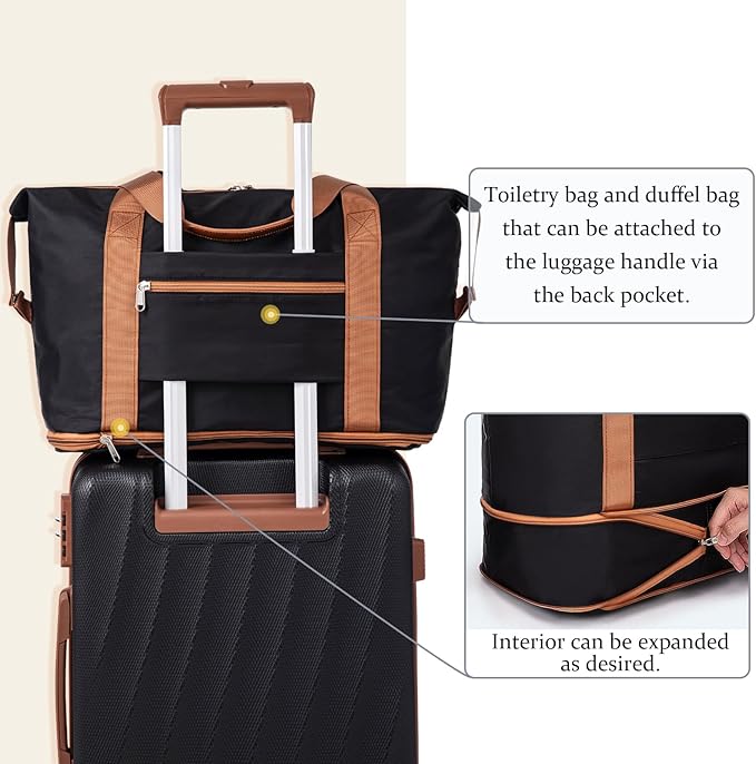 Luggage Sets 6 Piece Carry on Suitcases with Spinner Wheels ABS Hardshell Lightweight Durable Travel Luggage with Combination Lock (Black, 6 Piece Set 16"/20"/24"/28")