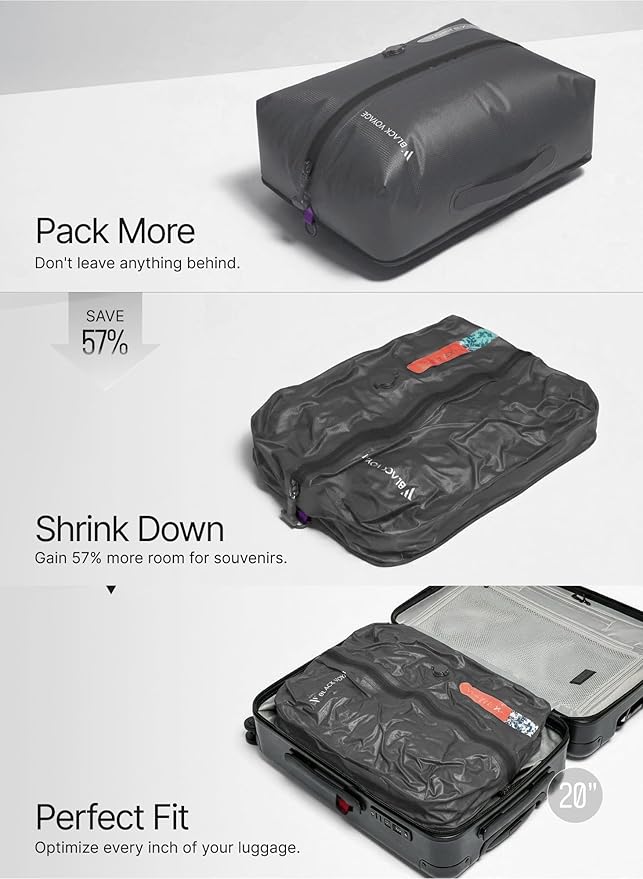 Black Voyage Reusable Vacuum Compression Travel Bag for Carry-On Suitcase and Backpack, Recycled IP67 Waterproof Space Saver Vacpack (1-Pack, 18L - No Pump)