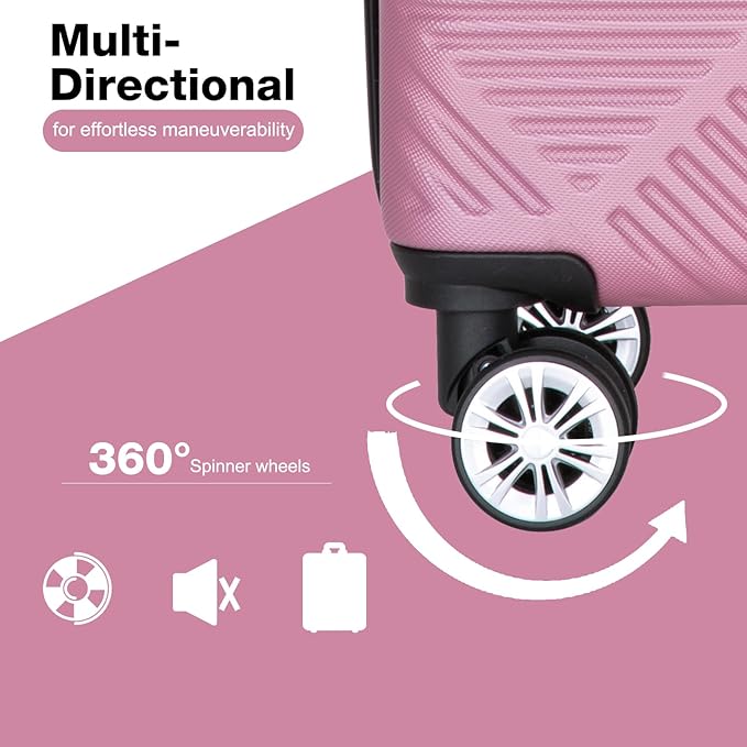 Luggage 4 Piece Set, Hardshell ABS Suitcase Set with Double Spinner Wheels, Lightweight Durable Large Luggage set, Carry On and Checked Travel Luggage, Pink