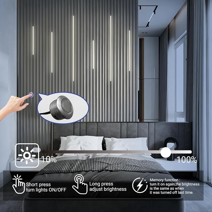 HAMRVL LED Recessed Lighting Wall Panel Lights, 6PCS 4000k Natural White Adhesive Slat Wall Lights with Touch Switch, Wall LED Light for Bedroom, Living Room, Studio, Kitchen Cabinets, Acoustic Walls