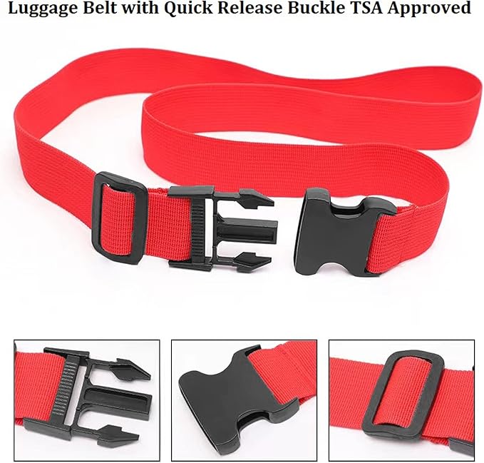 2 Pack Suitcase Straps, Bright Color Adjustable Luggage Belts, TSA Approved (Red)