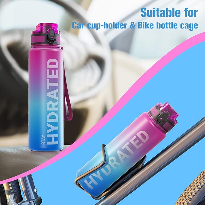 Sahara Sailor Water Bottle, 32/25/17oz Durable and Leakproof Water Bottles Motivational with Time Marker, Tritan, BPA Free, Wide Mouth with Easy Clean Brush for Gym, Travel, School, Office (1 Bottle)