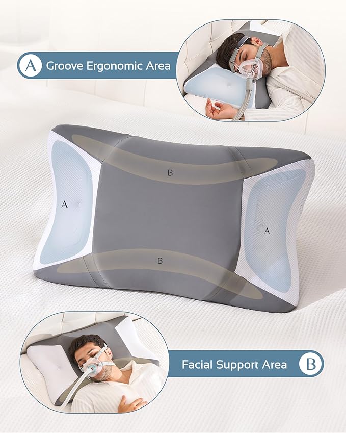 CPAP Pillow for Side Sleeping, HSA/FSA Sleep Apnea Pillow for All CPAP Masks Users to Reduce Air Leaks, Masks Pressure, Memory Foam with Cooling & Breathable Pillowcase for Side Back Sleeper