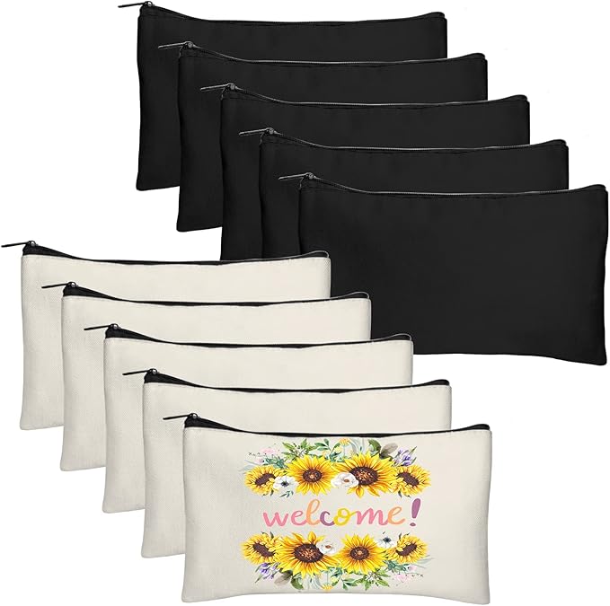 Legigo Blank Canvas Bag Zipper Pouch Makeup Bags Bulk - Multi-Purpose Canvas Pencil Pouch with Sturdy Zipper, Cosmetic Bag Travel Toiletry Bag for DIY Craft Projects, Storage (8.3 x 5 inches)