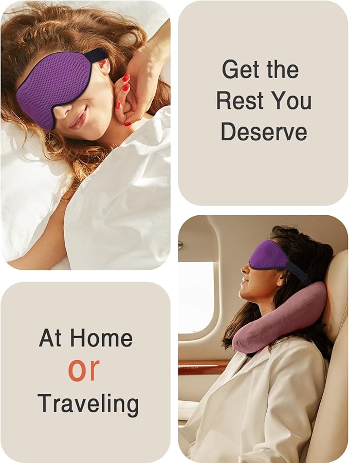 MABAO Sleep Mask for Side Sleeper, Eye Mask for Sleeping Women Men, 3D Contoured Cup No Eye Pressure 100% Light Blocking Sleeping Mask with Adjustable Strap Night Blindfold Flight, Travel, Nap, Purple