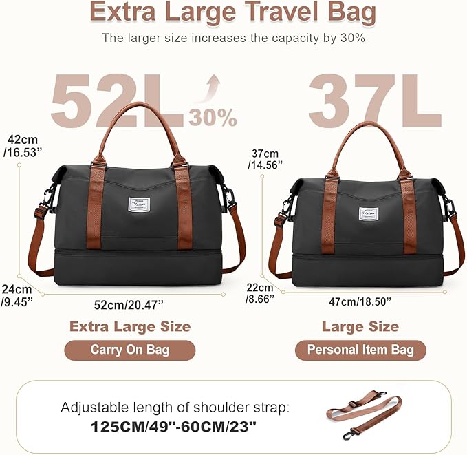 Large Weekender Bags for Women, Travel Duffel Bag with Shoe Compartment,Personal Item Travel Carry on Overnight Bag for Women Travel Set,Black & Brown