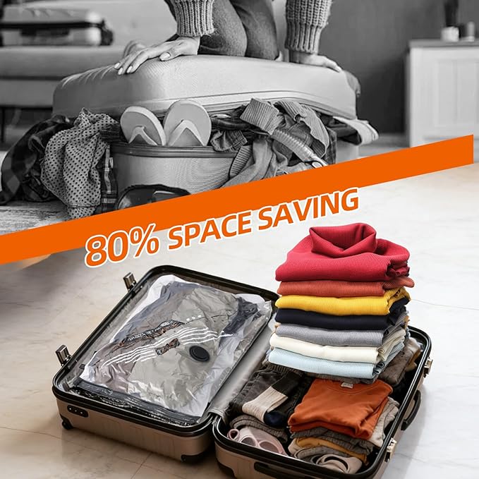 12 Pack Space Saver Bags with Rechargeable Electric Pump, Vacuum Storage Bags for Travel & Home, Compression Bags for Luggage, Clothes, Bedding, Perfect For Seasonal Storage & Closet Organizing