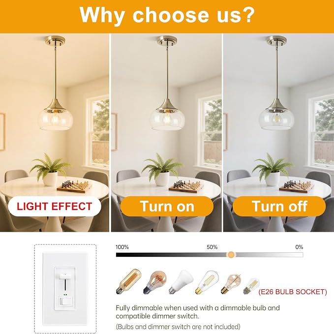 Modern Pendant Lights for Kitchen Island, Brushed Nickel Pendant Light Fixtures with 8.5" Clear Glass Shade, Industrial Hanging Pendant Lights Fixture for Kitchen Island Dining Room Entryway 2 Pack