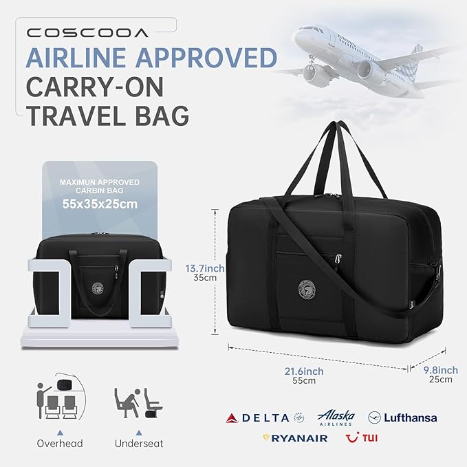 2Pack Carry On Luggage 22x14x9 Airline Approved,Lightweight Duffle Bag for Travel, Waterproof Weekender Overnight Bags for Traveling Airplane for Women and Men 40L