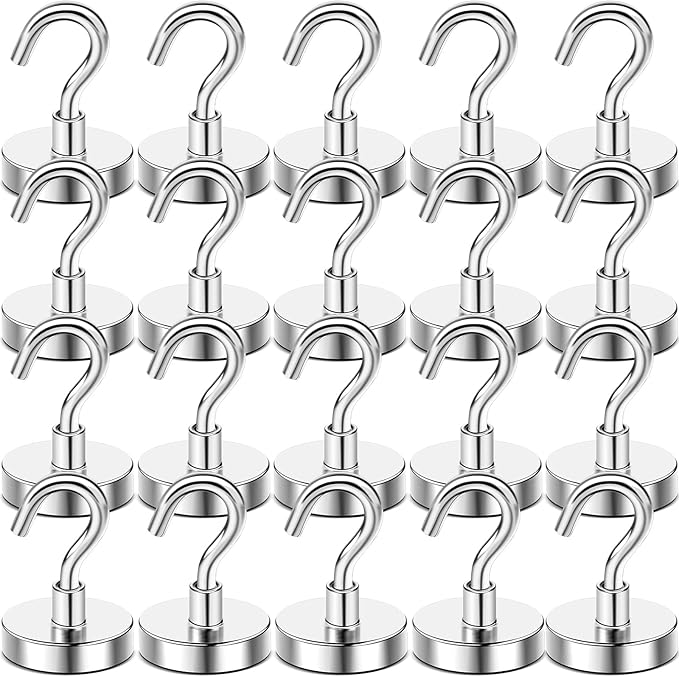 DIYMAG Magnetic Hooks, 85 LB Heavy Duty Strong Magnet with Hook, Rare Earth Neodymium Magnets for Hanging, Magnetics Hanger for Curtain, Home, Kitchen, Workplace, 20 Packs