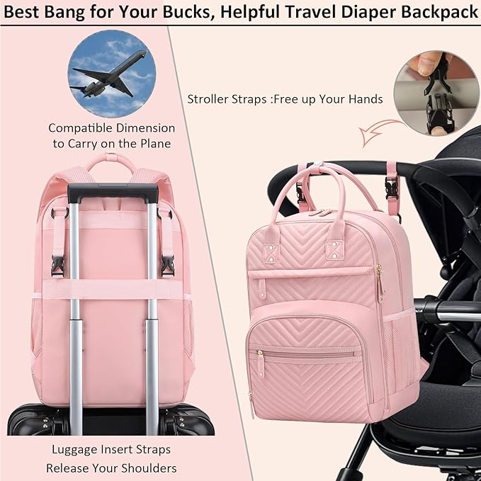Tenot Diaper Bag Backpack for Women with Changing Pad, Baby Bag with Insulated Pockets Multifunctional Diaper Bags For Baby Girl Boy Waterproof Baby Bags For Boys Girls Maternity Bag Baby Pink