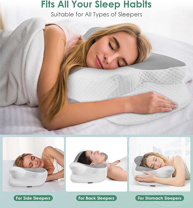 DONAMA Cervical Pillow for Sleeping, Contour Memory Foam Pillow for Neck and Shoulder Support, Ergonomic Neck Pillow for Side Back Stomach Sleepers, Bed Pillows with Cooling Pillowcase