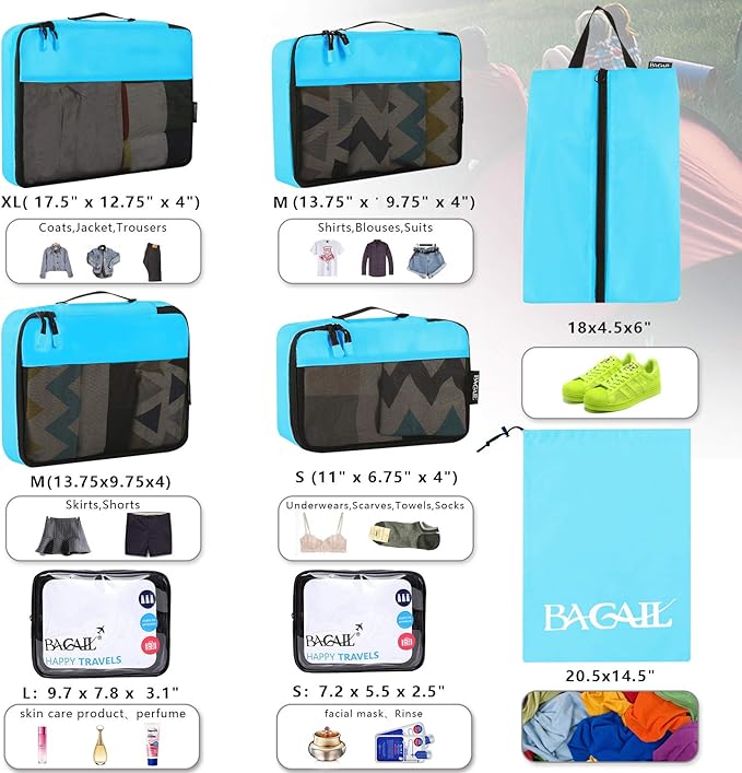 BAGAIL 8 Set/9 Set Packing Cubes Luggage Packing Organizer for Travel, Suitcase Packing Bags for Travel Accessories