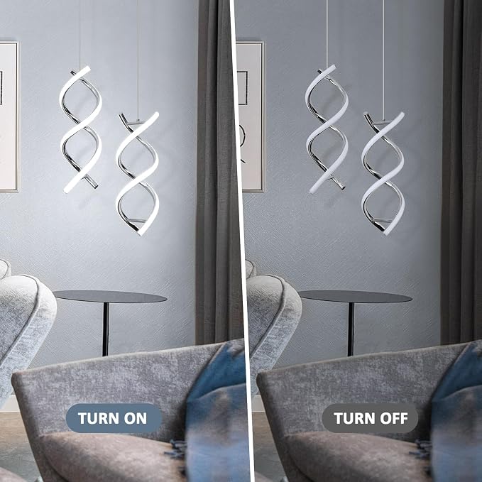 CANEOE Spiral Led Pendant Light Fixture,15W Cold White Light Modern Integrated LED Hanging Lamp, Adjustable Island Light Fixture for Living Room Bedroom Kitchen Sink, 1 Pack (Chrome)