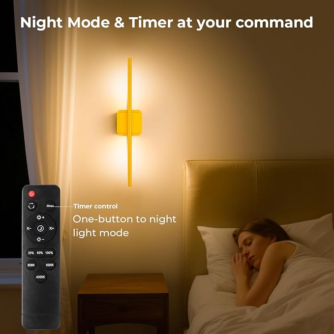 Battery Operated Wall Sconce Wireless Detachable 360°Rotate Dimmable 1 Pack | Rechargeable Wall Light 3000-6500K with Remote Control 10000mAh for Bedroom Living Room 28.3" Gold