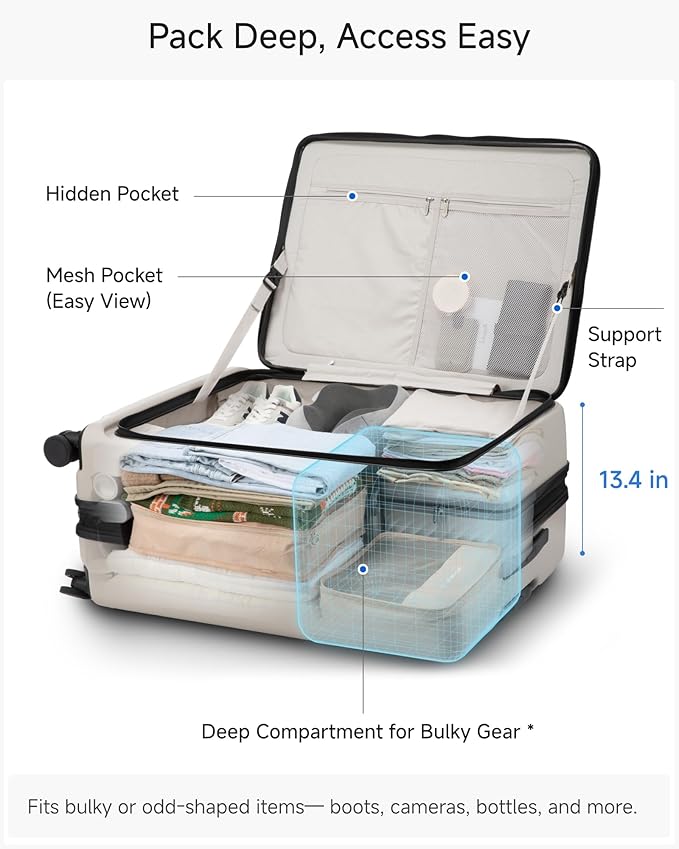 LUGGEX Checked Suitcase with Spinner Wheels and Travel Packing Cubes Bundle,FLO5 Top Opening Expandable Polycarbonate Hard Shell Suitcase (FX-Core, Black, 28 Inch)