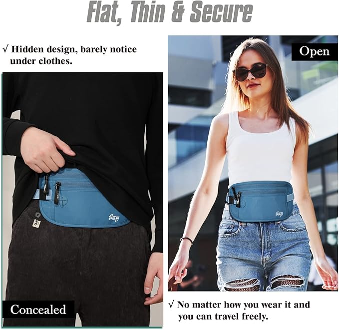 MoKo Secure Travel Money Belt, Undercover Hidden RFID Blocking Travel Wallet, Anti-Theft Passport Wallets for Men Women