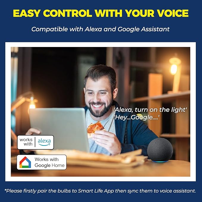 Smart E12 LED Bulbs 60W Work with Alexa/Google Home, 4PCS | No Hub Required, 500LM 6W RGBCW Candle Chandelier Smart bulb Work with SmartLife, 2.4G WiFi & BLE Candelabra Bulb, ETL Listed