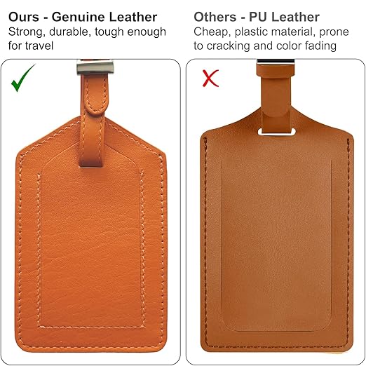 Bright Orange Genuine Top Grain Leather Luggage Tag