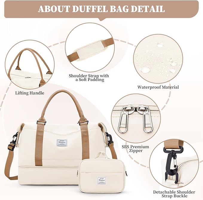 Weekender Bags for Women,Personal Item Travel Bag with Shoes Compartment,Overnight Travel Duffel Bag with Toiletry Bag,Medium